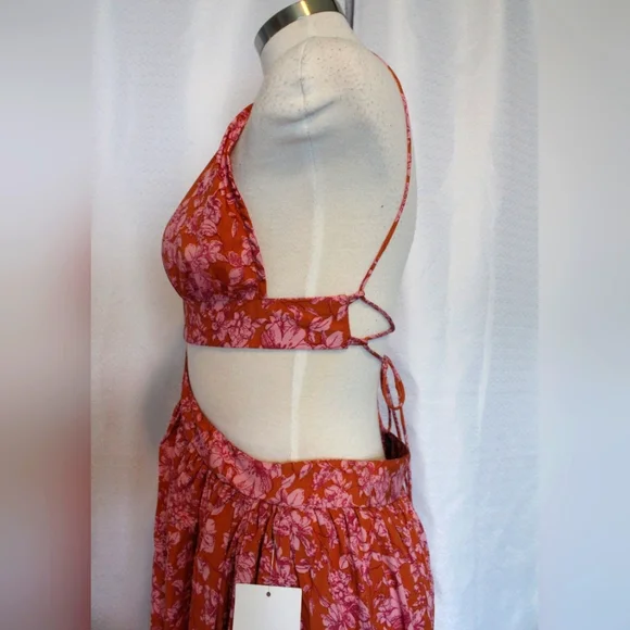 NWT Forever 21 Floral Cutout Maxi Dress – Burgundy/White, Size L - Picture 6 of 9